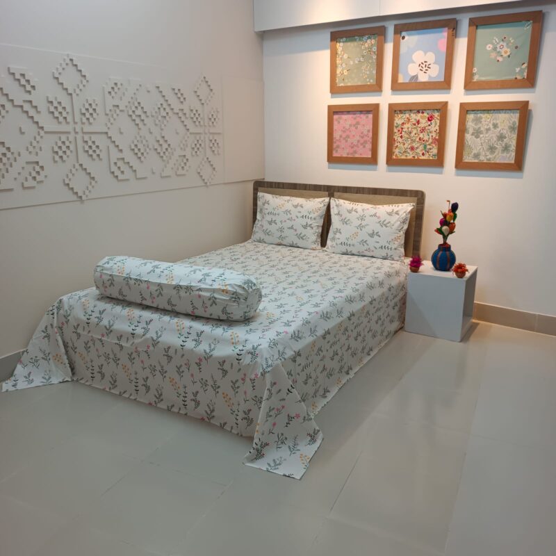 ORTHA EXPORT COTTON KING SIZE DOUBLE BEDSHEET – 3 PECS SET – WHITE JESMINE - Image 5