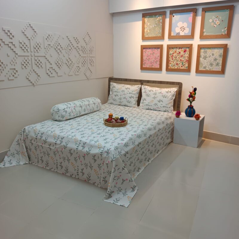 ORTHA EXPORT COTTON KING SIZE DOUBLE BEDSHEET – 3 PECS SET – WHITE JESMINE - Image 6
