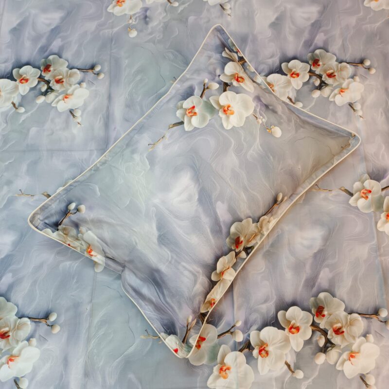 Super King Size High Quality 3D Design Satin Cotton Bed Sheet – 3 Pecs Set – G Bell - Image 5