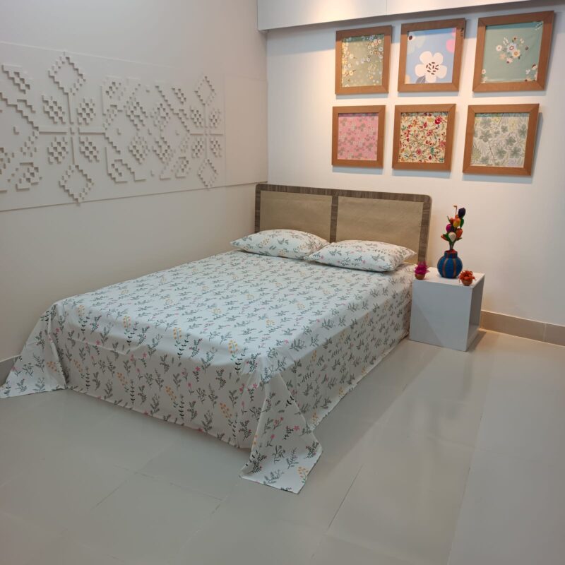 ORTHA EXPORT COTTON KING SIZE DOUBLE BEDSHEET – 3 PECS SET – WHITE JESMINE - Image 7