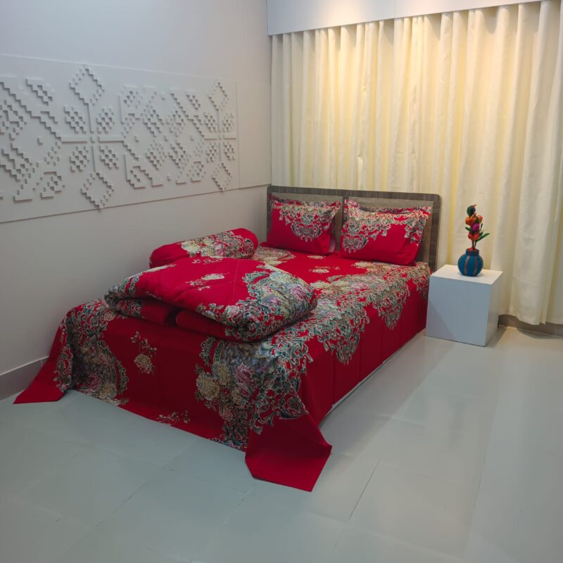 5 Pecs Ortha Luxury Couple Comforter Set (Flora Red Candy)