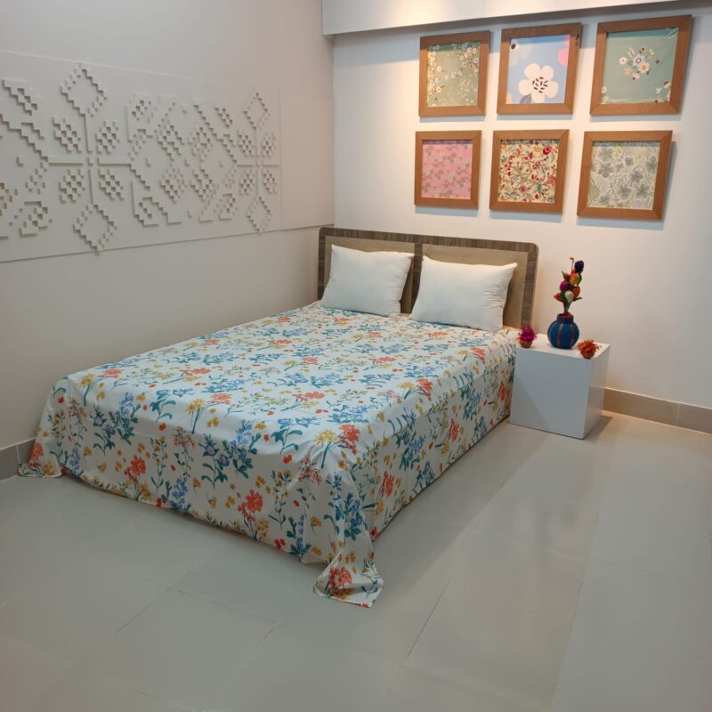 ORTHA EXPORT COTTON KING SIZE DOUBLE BEDSHEET – 3 PECS SET – MORNING GLORY