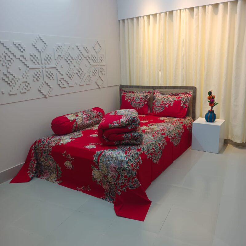 5 Pecs Ortha Luxury Couple Comforter Set (Flora Red Candy) - Image 2