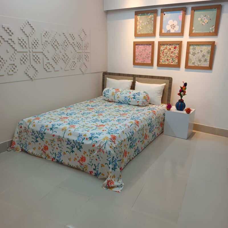 ORTHA EXPORT COTTON KING SIZE DOUBLE BEDSHEET – 3 PECS SET – MORNING GLORY - Image 4