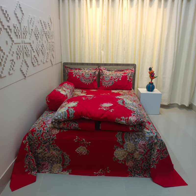 5 Pecs Ortha Luxury Couple Comforter Set (Flora Red Candy) - Image 3