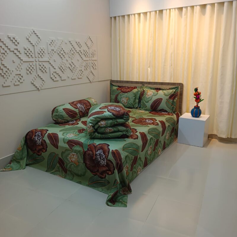 5 Pecs Ortha Luxury Couple Comforter Set (Green D Indica) - Image 2