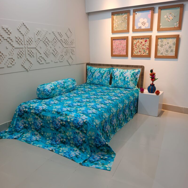 Super King Size High Quality 3D Design Satin Cotton Bed Sheet – 3 Pecs Set – Kath Golap - Image 2