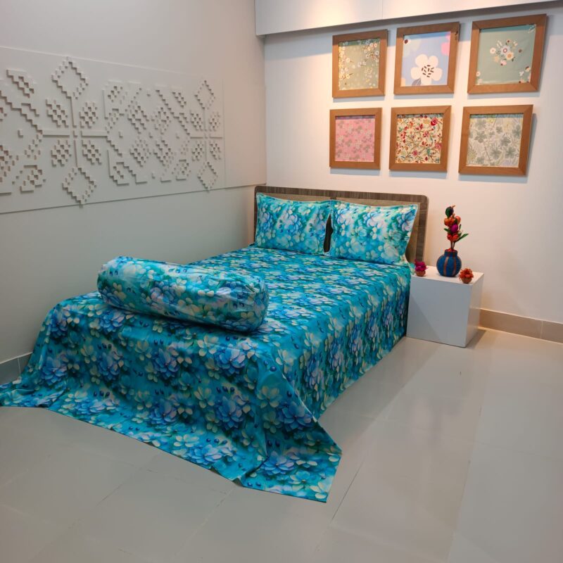 Super King Size High Quality 3D Design Satin Cotton Bed Sheet – 3 Pecs Set – Kath Golap - Image 3