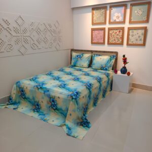 Super King Size High Quality 3D Design Satin Cotton Bed Sheet – 3 Pecs Set – Tuberose