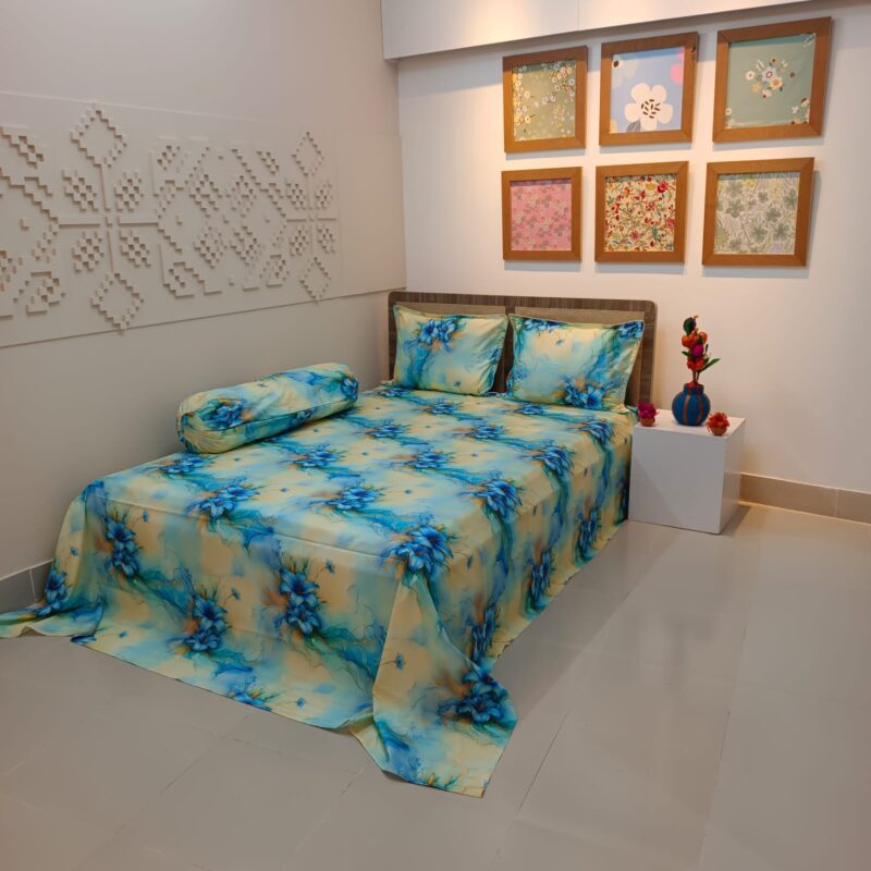 Super King Size High Quality 3D Design Satin Cotton Bed Sheet – 3 Pecs Set – Tuberose - Image 2