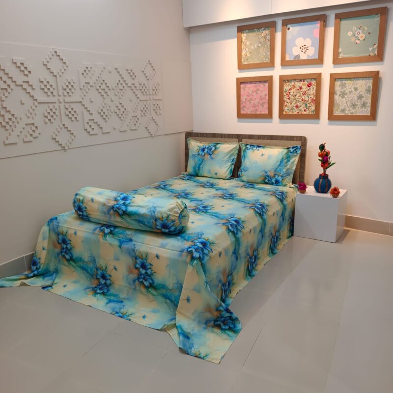 Super King Size High Quality 3D Design Satin Cotton Bed Sheet – 3 Pecs Set – Tuberose - Image 3