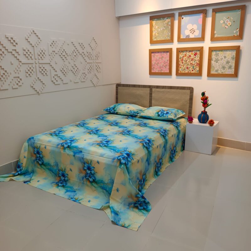 Super King Size High Quality 3D Design Satin Cotton Bed Sheet – 3 Pecs Set – Tuberose - Image 7