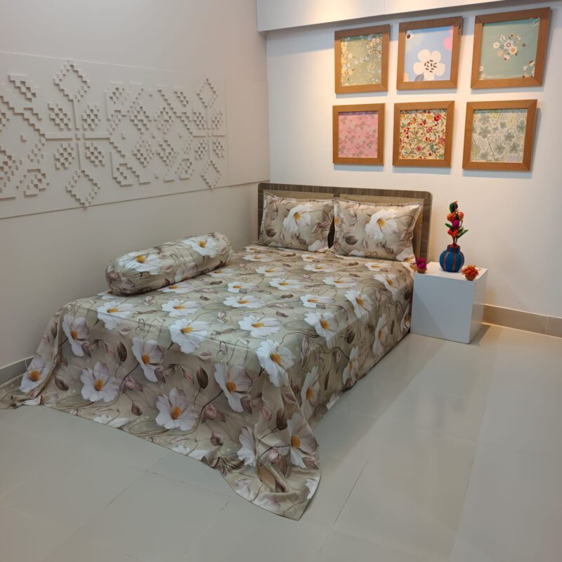 Super King Size High Quality 3D Design Satin Cotton Bed Sheet – 3 Pecs Set – Primrose - Image 2