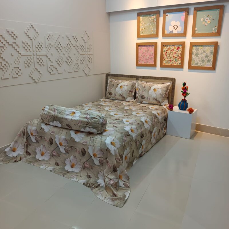 Super King Size High Quality 3D Design Satin Cotton Bed Sheet – 3 Pecs Set – Primrose - Image 3