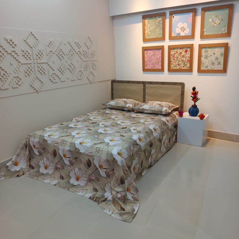 Super King Size High Quality 3D Design Satin Cotton Bed Sheet – 3 Pecs Set – Primrose - Image 7