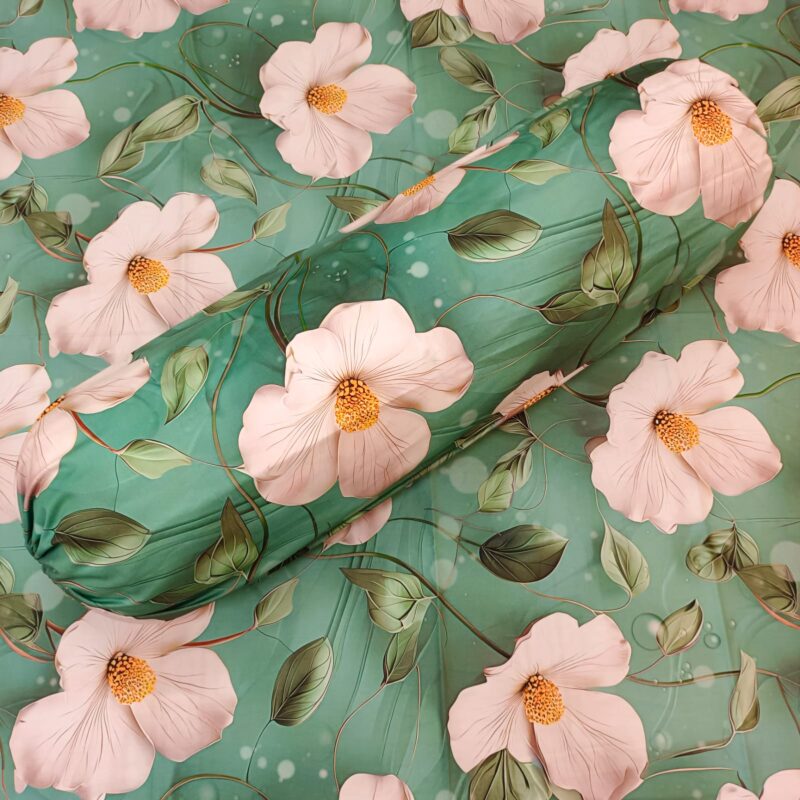 Super King Size High Quality 3D Design Satin Cotton Bed Sheet – 3 Pecs Set – Flora Sea Green - Image 6