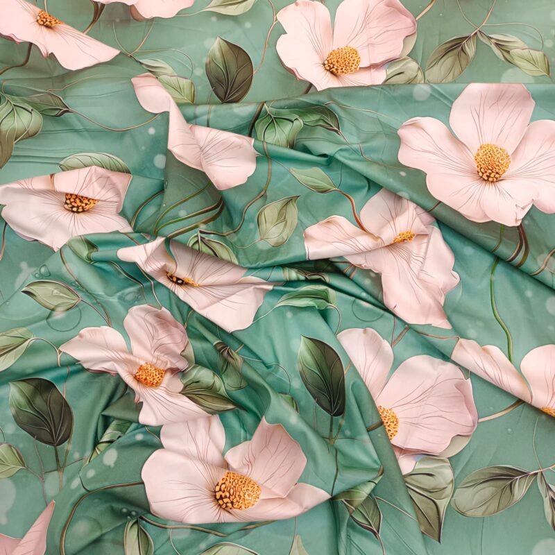 Super King Size High Quality 3D Design Satin Cotton Bed Sheet – 3 Pecs Set – Flora Sea Green - Image 8