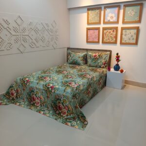 Super King Size High Quality 3D Design Satin Cotton Bed Sheet – 3 Pecs Set – Rose Victoria