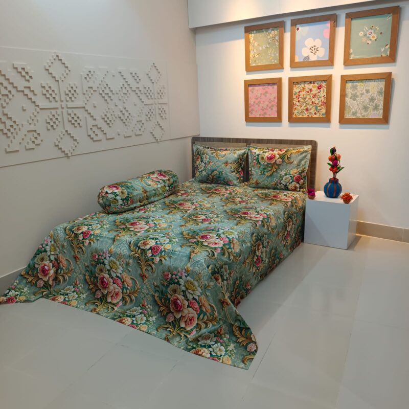 Super King Size High Quality 3D Design Satin Cotton Bed Sheet – 3 Pecs Set – Rose Victoria - Image 2