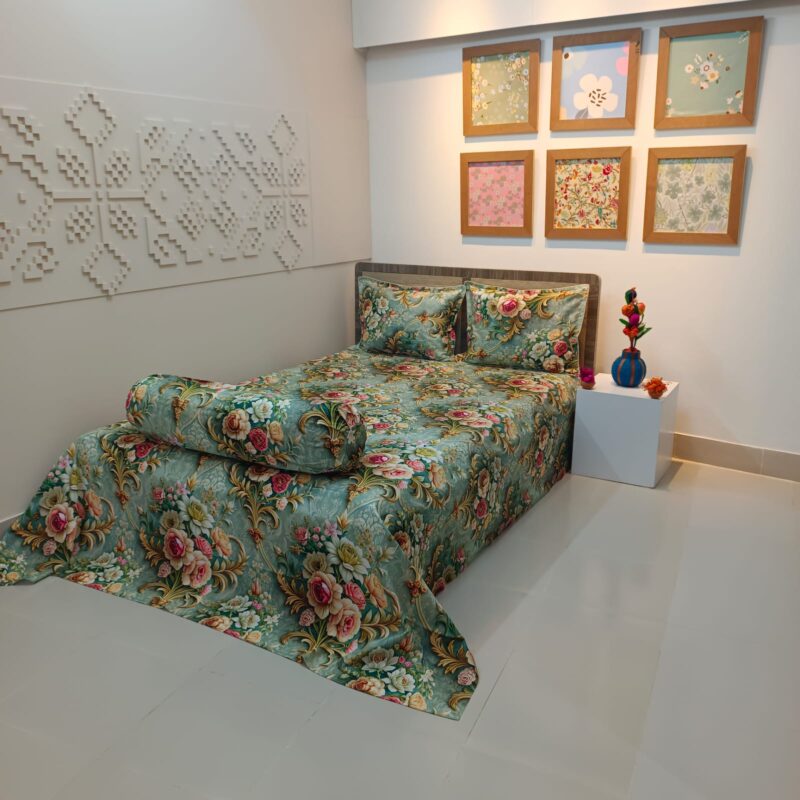 Super King Size High Quality 3D Design Satin Cotton Bed Sheet – 3 Pecs Set – Rose Victoria - Image 3