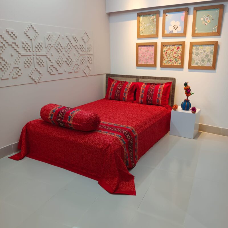 Hand Block Ortha Bedsheet – 4 Pecs – King Size - Image 3