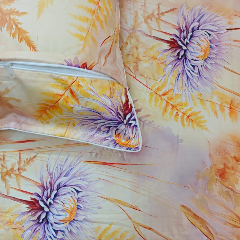 Super King Size High Quality 3D Design Satin Cotton Bed Sheet – 3 Pecs Set – Purple Aster - Image 4