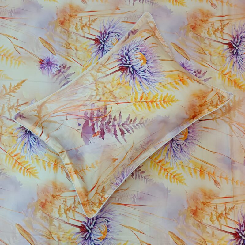 Super King Size High Quality 3D Design Satin Cotton Bed Sheet – 3 Pecs Set – Purple Aster - Image 5