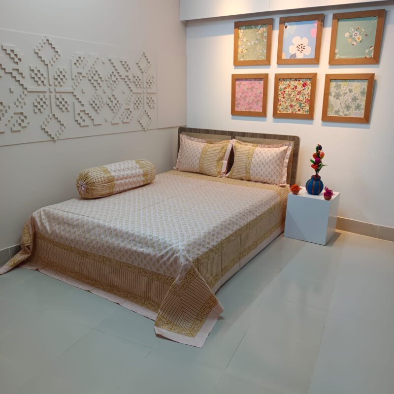 Hand Block Ortha Bedsheet – 4 Pecs – King Size - Image 2