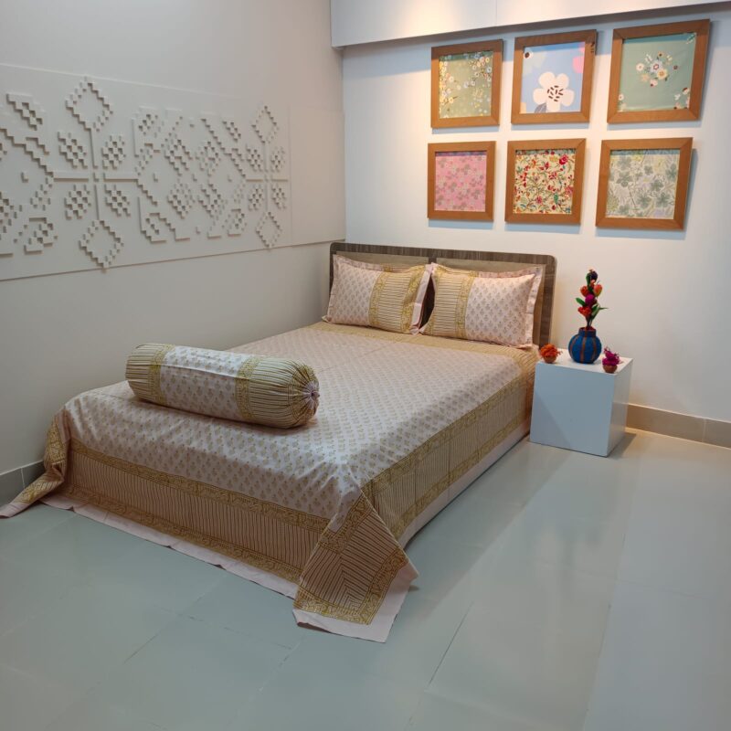 Hand Block Ortha Bedsheet – 4 Pecs – King Size - Image 3