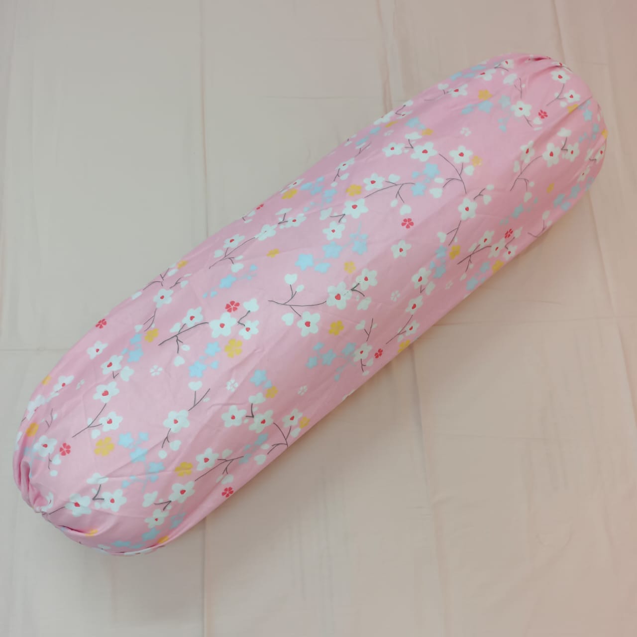 Side Pillow Cover – Mixed Cotton – Long 40 Inch- Round 34 Inch – Pink