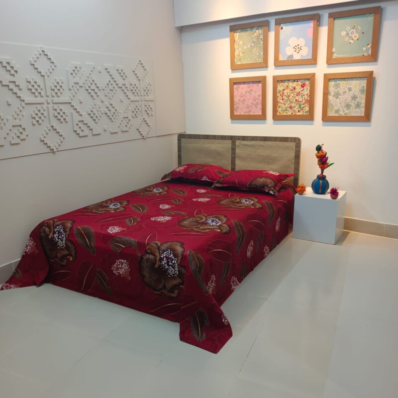 Luxury Twill Cotton Ortha Bedsheet – King Size – 3Pecs – Maroon D Indica - Image 6