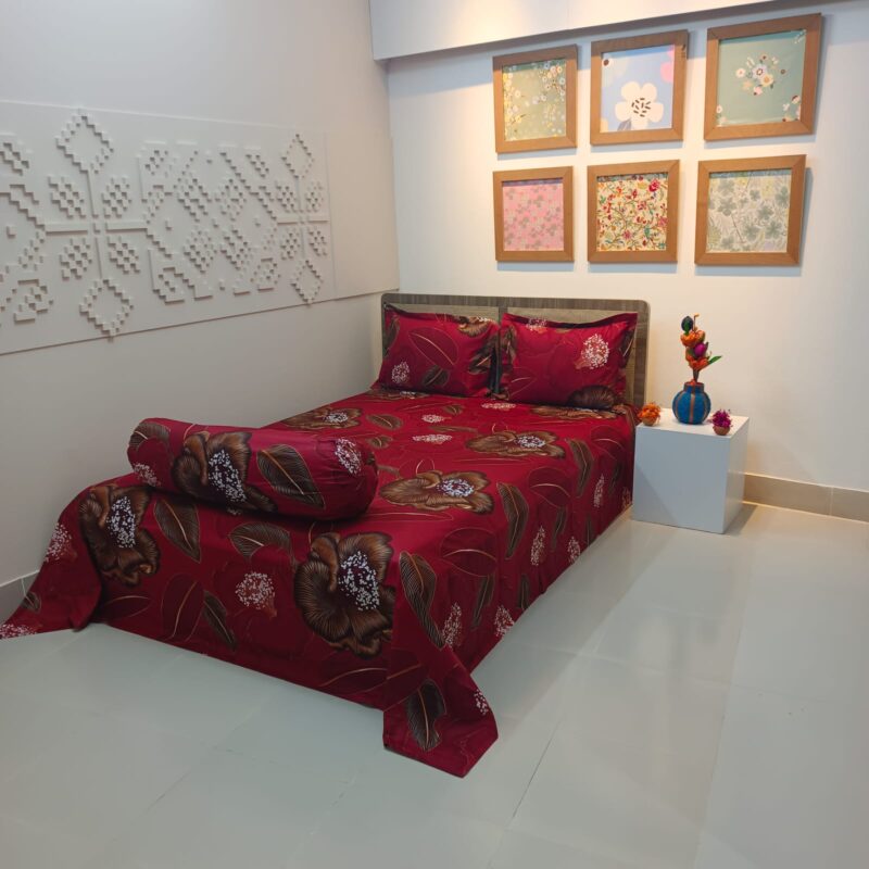 Luxury Twill Cotton Ortha Bedsheet – King Size – 3Pecs – Maroon D Indica - Image 5