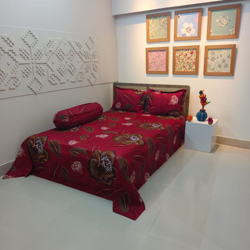 Luxury Twill Cotton Ortha Bedsheet – King Size – 3Pecs – Maroon D Indica - Image 4