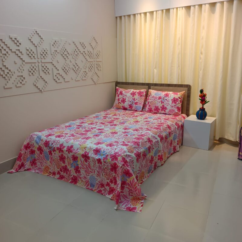ORTHA EXPORT QUALITY PERCALE COTTON KING SIZE DOUBLE BEDSHEET – 3 PECS SET – PARROT PINK