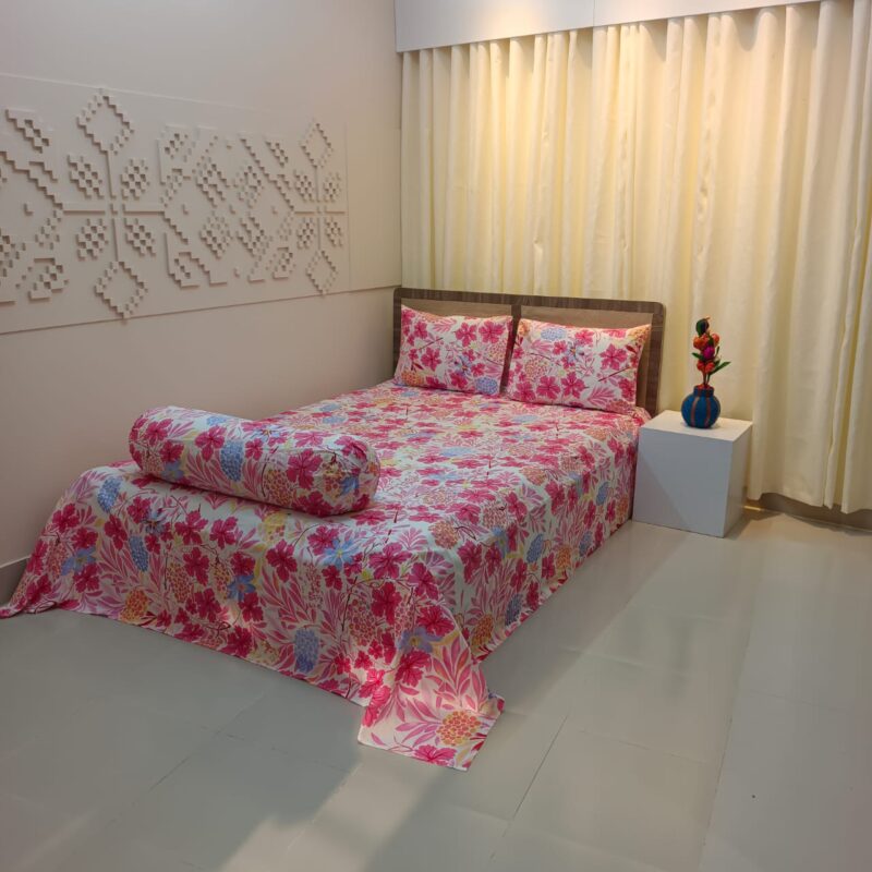 ORTHA EXPORT QUALITY PERCALE COTTON KING SIZE DOUBLE BEDSHEET – 3 PECS SET – PARROT PINK - Image 5
