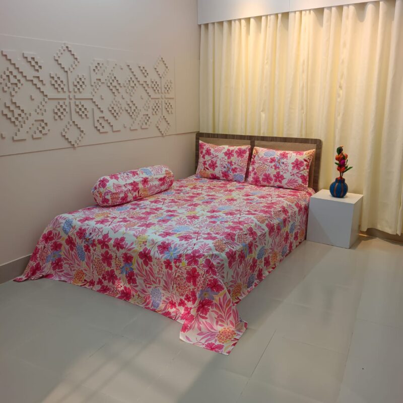 ORTHA EXPORT QUALITY PERCALE COTTON KING SIZE DOUBLE BEDSHEET – 3 PECS SET – PARROT PINK - Image 4