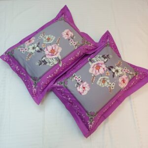 Head Pillow Cover – Twill Cotton – Long 24 Inch- Wide 18 Inch – 2 Pecs - Purple Flora