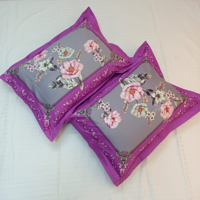 Head Pillow Cover – Twill Cotton – Long 24 Inch- Wide 18 Inch – 2 Pecs - Purple Flora