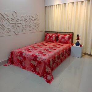Luxury Twill Cotton Ortha Bedsheet – King Size – 3Pecs – Happy Pink Rose