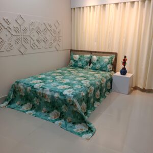 Super King Size High Quality 3D Design Satin Cotton Bed Sheet – 3 Pecs Set – Sea Green