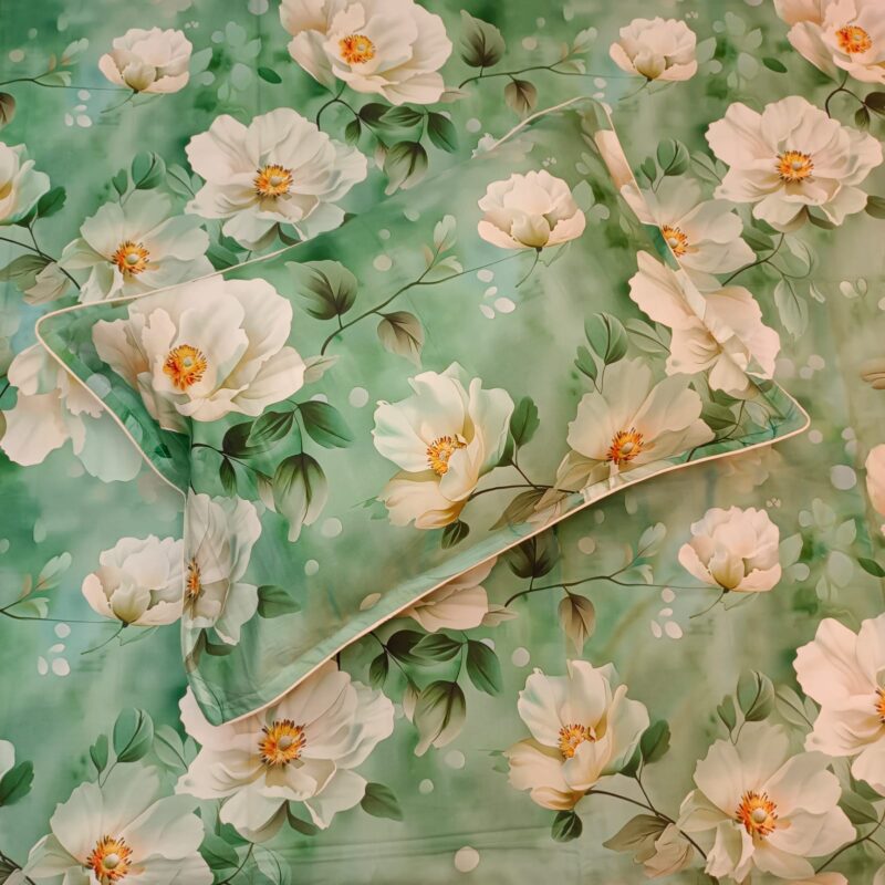 Super King Size High Quality 3D Design Satin Cotton Bed Sheet – 3 Pecs Set – Sea Green - Image 5