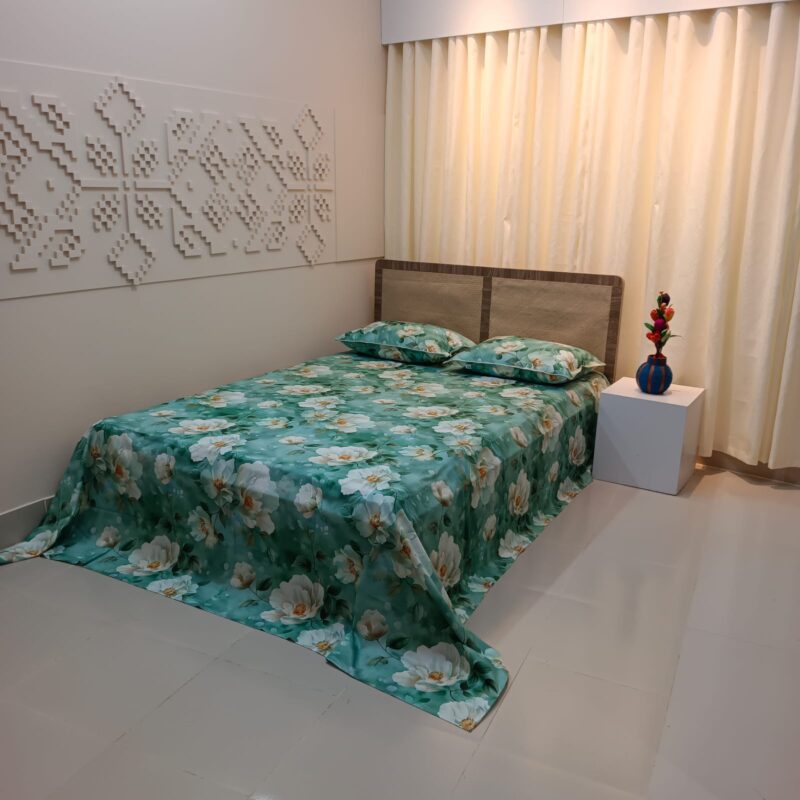 Super King Size High Quality 3D Design Satin Cotton Bed Sheet – 3 Pecs Set – Sea Green - Image 7