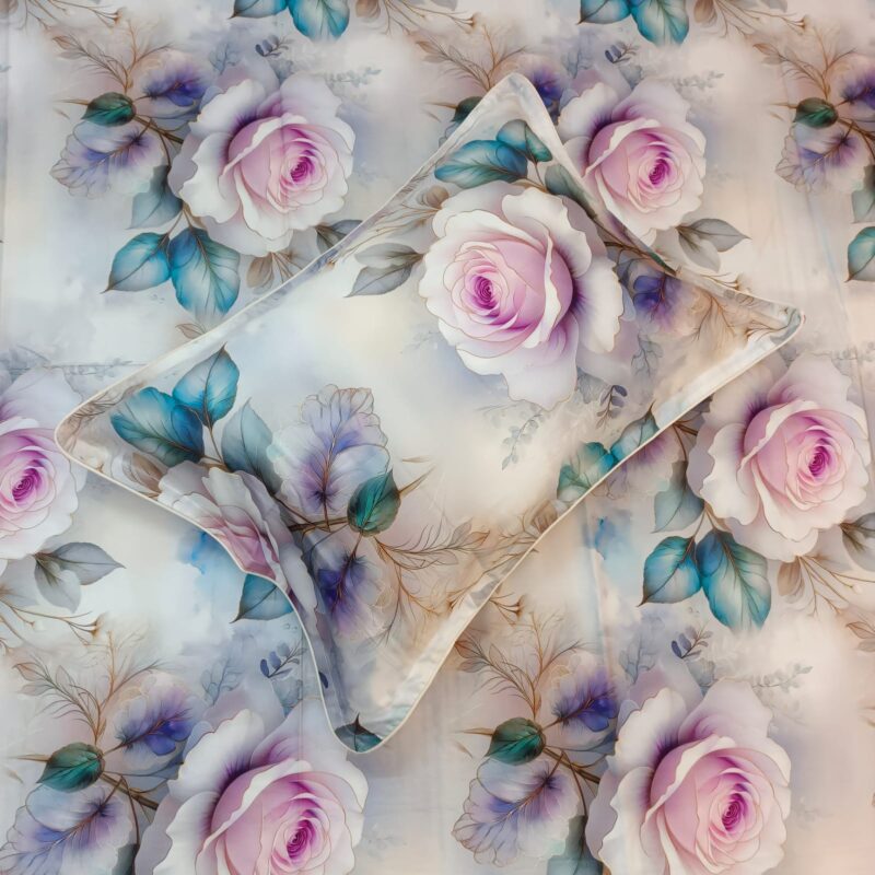 Super King Size High Quality 3D Design Satin Cotton Bed Sheet – 3 Pecs Set – Purple Rose - Image 5