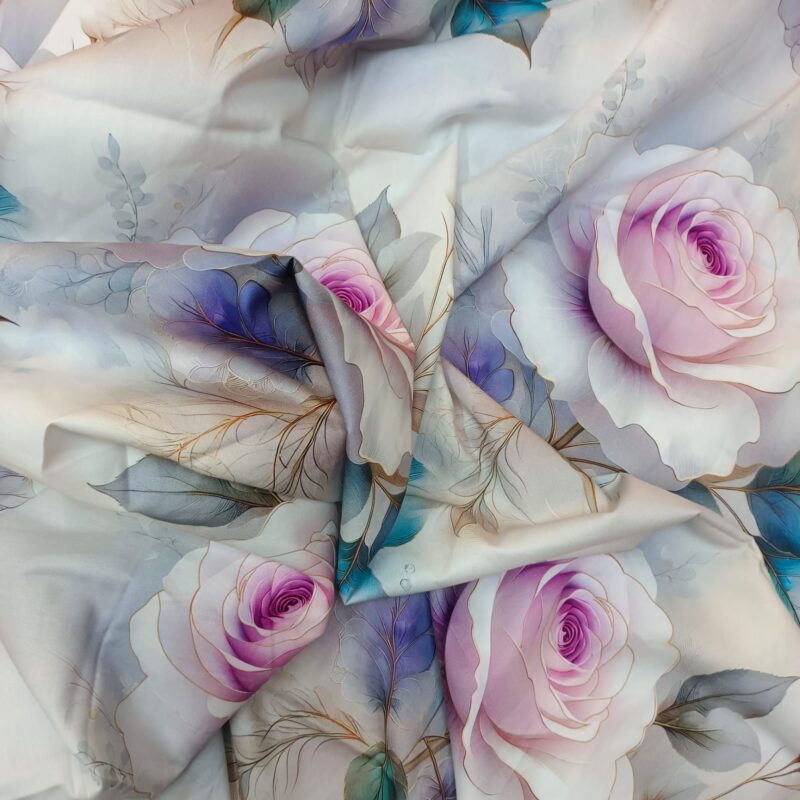 Super King Size High Quality 3D Design Satin Cotton Bed Sheet – 3 Pecs Set – Purple Rose - Image 8