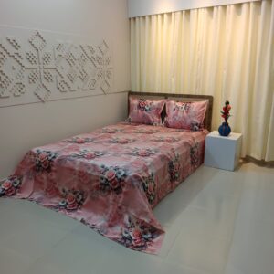 Super King Size High Quality 3D Design Satin Cotton Bed Sheet – 3 Pecs Set – Pink Flora