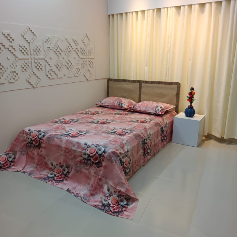 Super King Size High Quality 3D Design Satin Cotton Bed Sheet – 3 Pecs Set – Pink Flora - Image 7