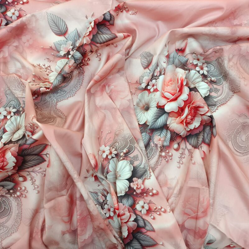 Super King Size High Quality 3D Design Satin Cotton Bed Sheet – 3 Pecs Set – Pink Flora - Image 8