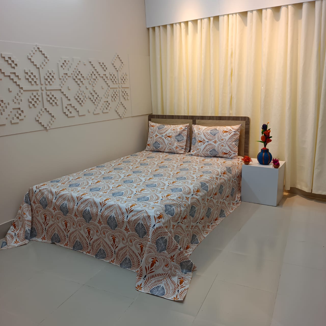 ORTHA EXPORT QUALITY PERCALE COTTON KING SIZE DOUBLE BEDSHEET – 3 PECS SET – ATASH GOLDEN