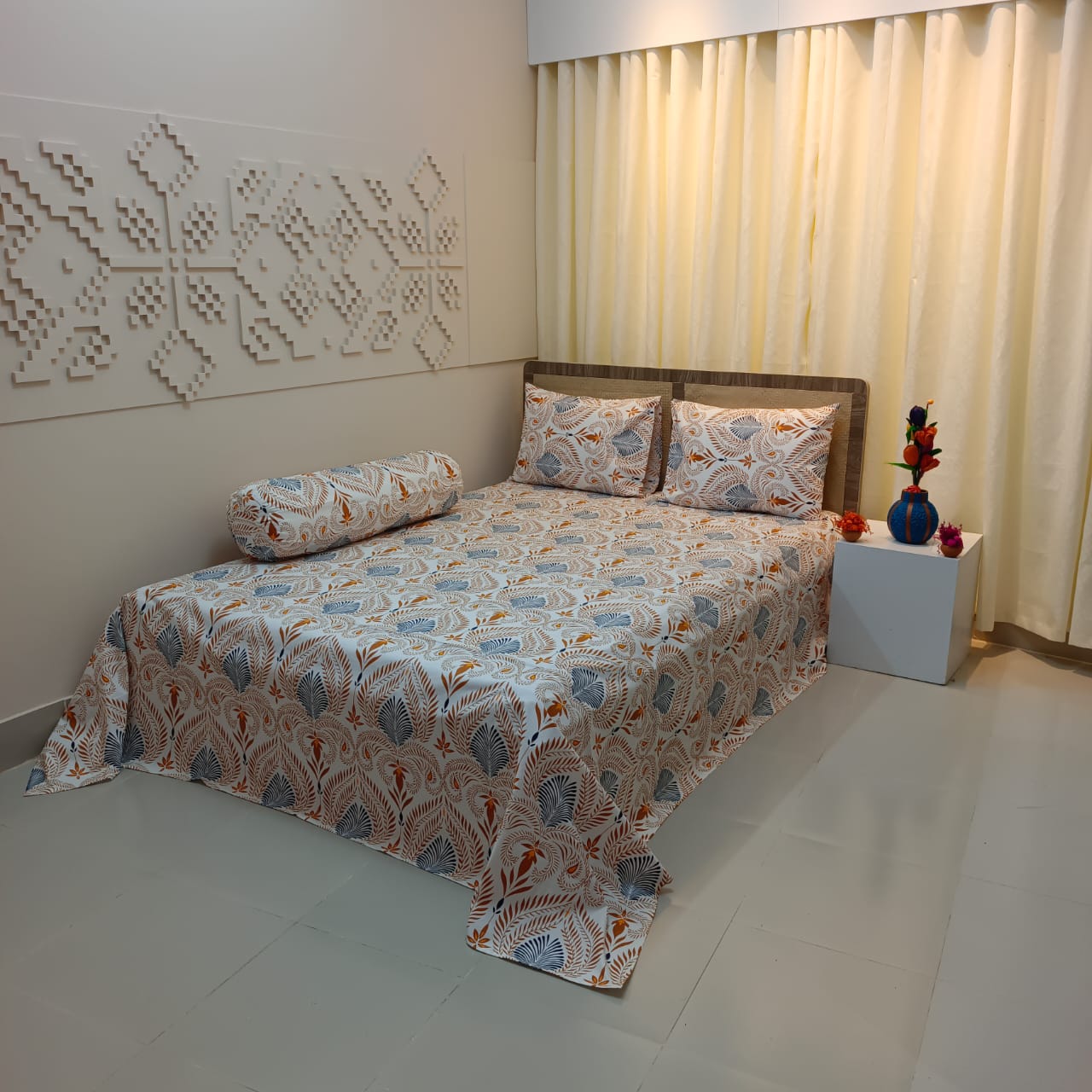 ORTHA EXPORT QUALITY PERCALE COTTON KING SIZE DOUBLE BEDSHEET – 3 PECS SET – ATASH GOLDEN - Image 5