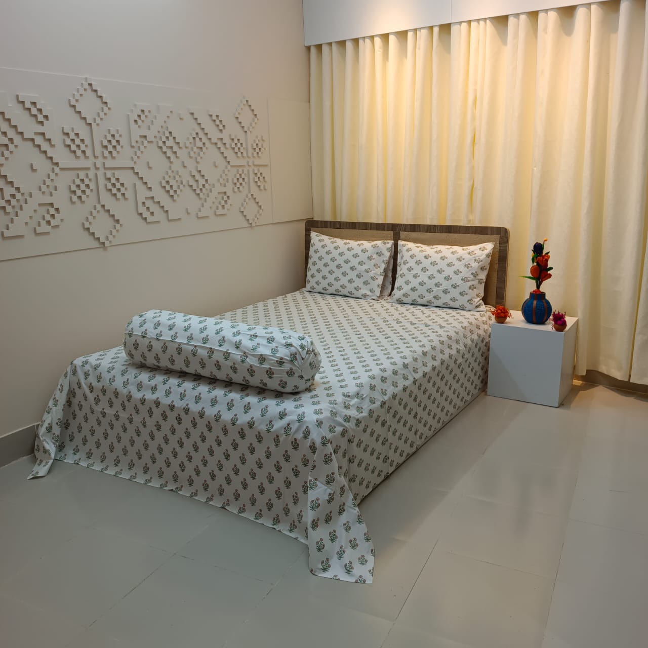 ORTHA EXPORT QUALITY PERCALE COTTON KING SIZE DOUBLE BEDSHEET – 3 PECS SET – BLOCK MOTIVE - Image 4